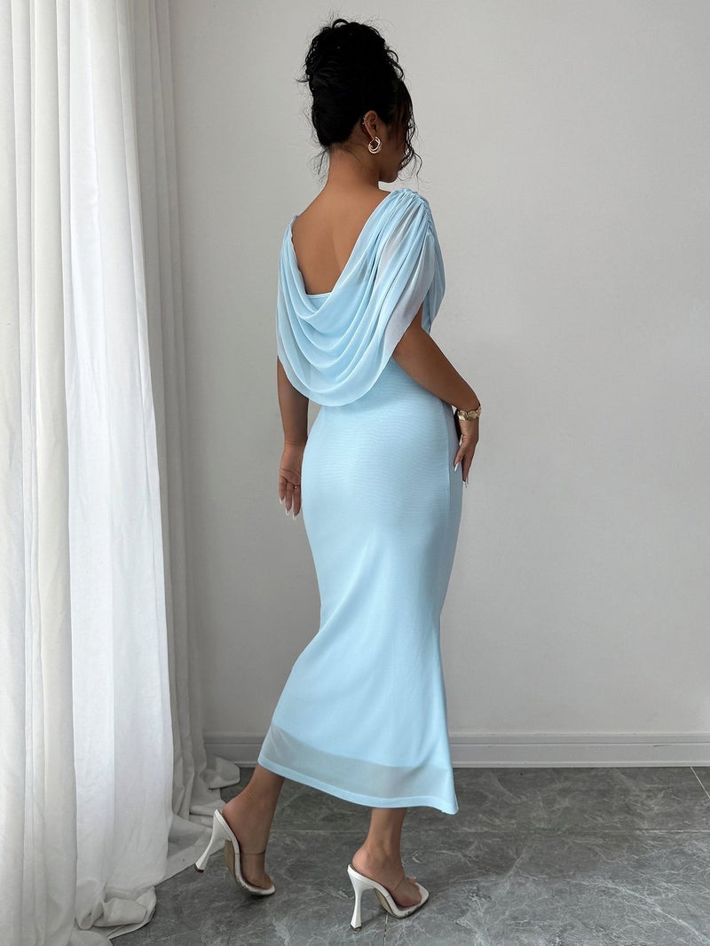OUTZIDR Blue Full Sleeve Cowl Neck Maxi Stress - Image 2